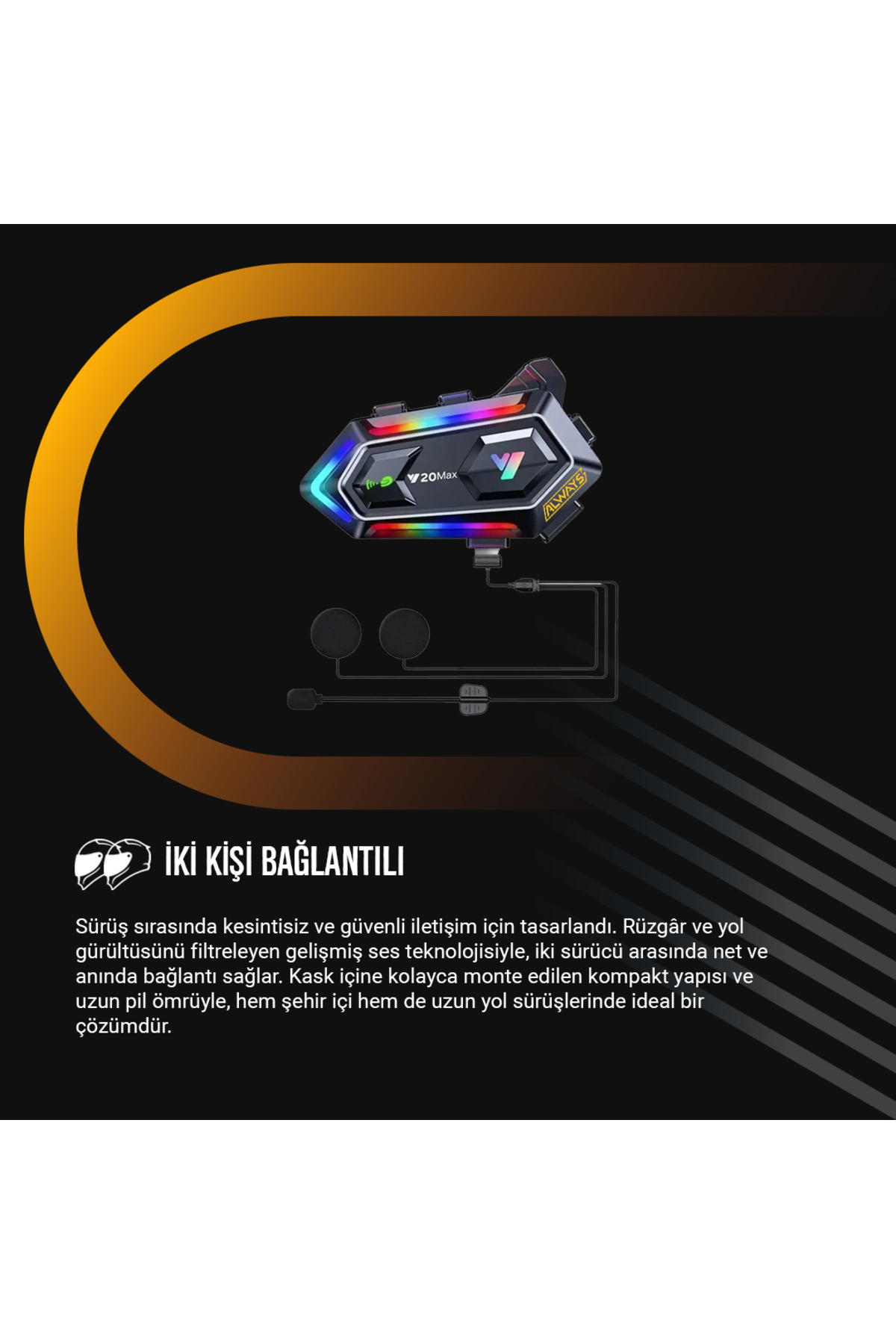 V20 Max Motorsiklet Intercom Su Geçirmez Kask 2 Kişi Telsiz Bağlantılı Intercom Rgb Intercom
